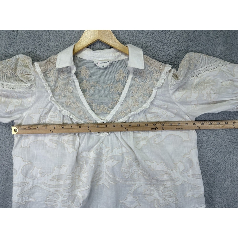 Anthropologie Heirloom Swing Embroidered Lace Blouse Ivory Boxy Oversized Medium - Picture 8 of 10